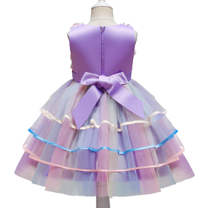 Robe de princesse florale pour filles, en dentelle à volants, en tulle, pour fête ou mariage, avec nœud et motif de baldaquin rose pour enfants - Product Image 2