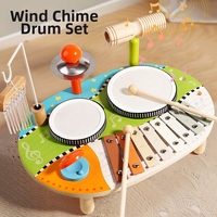 Children's Wooden Orff Music Percussion Instruments 10-Piece Drum Set with Gong Hands Clapping Educational Toy for 2-13 Years