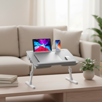 Support de bureau pliable en MDF avec surface en cuir pour ordinateur portable, ventilateur de refroidissement intégré, idéal pour lit et étude, plateau pliable