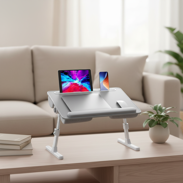 Wholesale Folding Notebook Desktop Stand MDF Leather Surface Portable Laptop Desk Cooling Fan for Bed Study Foldable Tray Desk