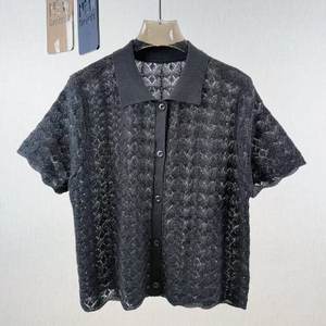 Verano nuevo ocio hueco semitransparente cuello vuelto manga corta, cárdigan de punto de manga corta de moda de Color sólido para <span class=keywords><strong>mujer</strong></span> - Product Image 5