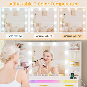<span class=keywords><strong>Coiffeuse</strong></span> avec miroir et lumière, grande taille, plateau en verre transparent, 9 tiroirs RGB, 4 <span class=keywords><strong>étagère</strong></span>s, ensemble de <span class=keywords><strong>coiffeuse</strong></span> avec tabouret - Product Image 6