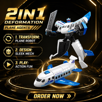 QS Figurine Robot Avion Transformable 2-en-1 Jouet de Déformation Flexible avec Carte à Gratter pour Enfants 6+