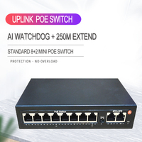 Switch PoE 8 ports 48V 10/100 Mbps + 2 ports Uplink avec AI Watchdog, Switch Ethernet IEEE 802.3AF/AT/BT pour CCTV, en stock
