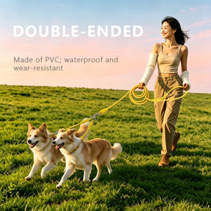 Customized LOGO New Two Tone Leash Adjustable Waterproof PVC Coated Double-Ended Dog Coupler Twin Leash for 2&3 Medium Large Dog - Product Image 1