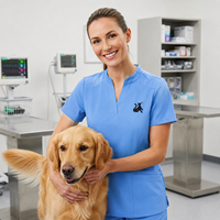 Blouse vétérinaire brodée sur mesure avec logo minimaliste en silhouette de chat pour les professionnels des hôpitaux vétérinaires