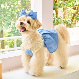 Blue Lace Trim Dog Dress with Bow Hairpin Set Breathable Pet Sundress for Small Dogs Bichon <strong>Maltese</strong> - Product Image 6