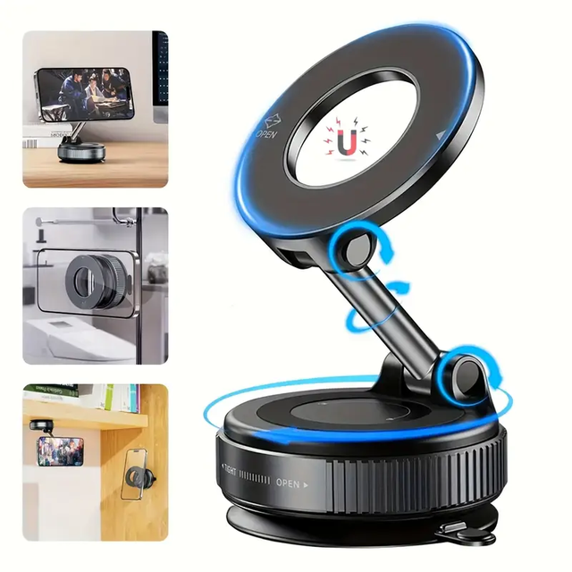 Universal Vacuum Magnetic Car Phone Mount TPE Base Anti-Shake Technology No Residue Strong Adsorption for All Smartphones