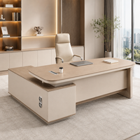 Bureau de direction en bois crème pour PDG et managers, avec armoire latérale gauche, OEM ODM, approvisionnement en gros