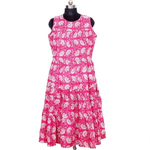 Robe d'été moulante mi-longue pour femme, imprimée numériquement, écologique, lavable, respirante, motif floral indien et léopard, sans manches, en coton - Product Image 1