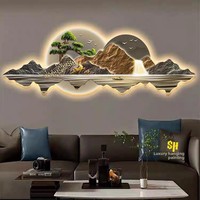 Lukisan Lanskap Kristal Porselen Grosir Tanpa Bingkai Lampu LED Cahaya Putih Hangat Dinding Latar Sofa Mewah Kantor