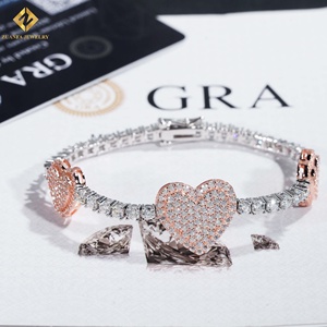 2 Tone Rose gold <b>Solid</b> 925 <b>Silver</b> Hip Hop Jewelry Unisex <b>Bracelet</b> DVVS Moissanite Heart Tennis <b>Bracelet</b> - Product Image 3