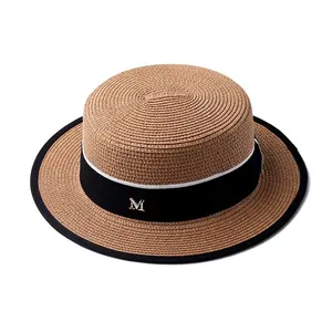 Summer Fashion Women's Canotier hat Floppy Disk Straw Flat brim Boat Hat