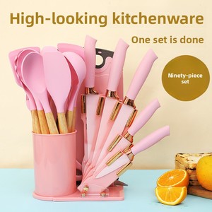 19-Piece New Acrylic Silicone đồ dùng nhà bếp dao đặt thép không gỉ không dính Pan nấu ăn Silicone Xẻng muỗng lưu trữ xô - Product Image 2