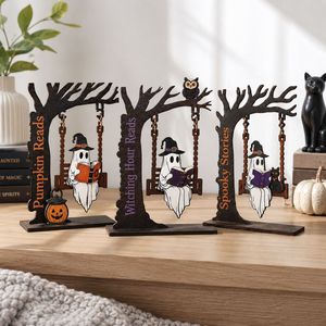 Nicro Nouvelle Décoration Créative DIY en Bois : Fantôme Balançoire Blanc pour Lecture, Ornement de Table, Décoration d'Halloween - Product Image 2