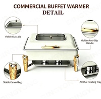 Ensemble de réchauds de buffet de luxe en acier inoxydable 9L noir, blanc et or, chauffe-plats hydrauliques pour la restauration en buffet
