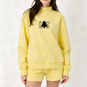 Sweat-shirt en molleton de coton français de haute qualité pour femme, col montant, broderie personnalisée, grandes tailles, vente en gros - Product Image 3