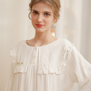 Nuovo Design per ragazze a maniche lunghe in <span class=keywords><strong>cotone</strong></span> abito bianco <span class=keywords><strong>camicia</strong></span> <span class=keywords><strong>da</strong></span> <span class=keywords><strong>notte</strong></span> per ragazze elegante pigiama Lounge - Product Image 4