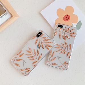 Placcato splendente foglie d'acero cassa <span class=keywords><strong>pianta</strong></span> lamina d'oro albero del <span class=keywords><strong>telefono</strong></span> trasparente Cover posteriore per iPhone 16 17 Pro Air Max 11 Pro Max 7 8 Plus - Product Image 1