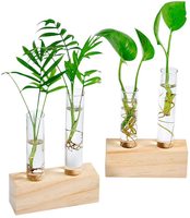 Vas tabung uji ganda Modern, vas kayu kaca kristal dudukan bola, pot bunga hidroponik dekorasi tanaman terarium pernikahan