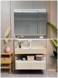 Modern Floating Bathroom <b>Vanity</b> with Smart LED <b>Mirror</b> Cabinet and Integrated Rock Plate Sink Wall Mounted Bathroom Cabinet - Product Image 6