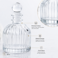 Bouteille diffuseur à roseaux en verre côtelé transparent de 100 ml, base ronde épaisse, pour huiles essentielles et parfums, flacon vide