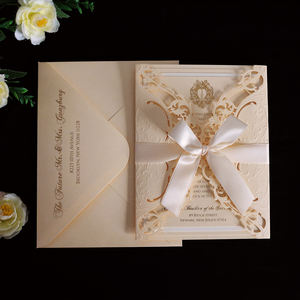 High Quality Embossed Laser Cut Wedding <strong>Card</strong> Three Layers Invitations with Detail <strong>RSVP</strong> <strong>Cards</strong> and Envelopes - Product Image 1