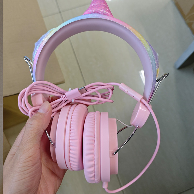 Cartoon Cute Unicorn Cat Ear Headset Wired Headset Children Girl Animation Gift Mobile Computer Universal Headset Bulk