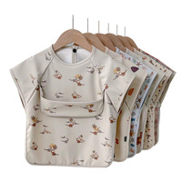 SZPAN facile à nettoyer Polyester Pu bébé tablier d'alimentation étanche infantile bambin bavoirs bouton pression fermeture dessin animé sans manches conception