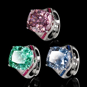 High Quality Jewelry Eco-friendly Copper 14*16MM Green Cubic Zirconia <b>Large</b> Stone <b>Rings</b> for Eye-Catching Style - Product Image 3