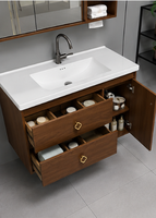 Meuble-lavabo de salle de bain de luxe avec miroir LED mural, unité flottante moderne pour hôtel et appartement