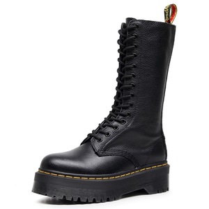 Bottes mi-mollet à plateforme pour femmes, grande taille, en <span class=keywords><strong>cuir</strong></span> de vache véritable, chaussures épaisses pour femmes, bottines mi-mollet style universitaire - Product Image 1