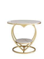 Table console circulaire en or moderne Table d'appoint en métal au design nouveau avec toit en pierre pour le salon, la chambre à coucher ou le bureau à domicile
