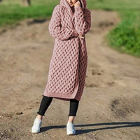 IWG011 dames décontracté long pull tricoté pull automne et hiver chaud à capuche Cardigan manteau couleur unie mode