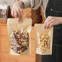 Sachet Doypack refermable en papier Kraft avec fenêtre semi-transparente pour le thé, les noix, les céréales, les aliments cuits et les besoins d'emballage alimentaire