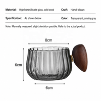 Tasse en verre cannelé avec poignée en bois, verre fumé transparent, pour thé, café, expresso, avec bouton en forme de cœur et connecteur doré, articles de bar, cadeau, vente en gros