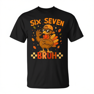 Six Seven Turkey Meme T-Shirt Thanksgiving Funny Design Noir Unisexe Taille adulte - Product Image 2