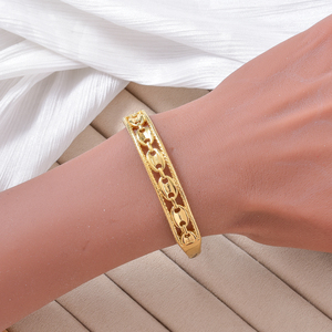 Fashion radiant sleek carved outer frame hollow oval link chain durable stylish customizable polished 18k gold <b>bangle</b> <b>bracelet</b> - Product Image 3
