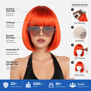 Maßgefertigte Orange-Rote <span class=keywords><strong>Bob</strong></span>-Perücke Kurze Gerade Kostümperücke Halloween Cosplay Party Karneval Synthetisches Haar Direkt vom Hersteller - Product Image 3