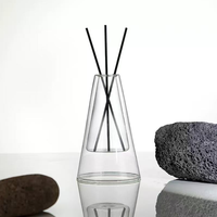 Vase en verre transparent à double paroi de 180ml Aromathérapie sans flamme pour diffuseur de roseaux Bouteille en verre de luxe en forme de cône Home Deco