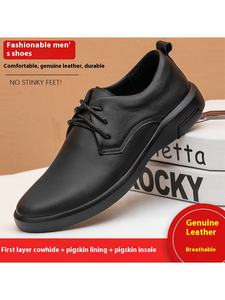 Chaussures Oxford en cuir véritable pour hommes, style coréen, à lacets, pour affaires, semelle intermédiaire EVA, bout en caoutchouc, pour le bureau et la carrière, couleurs mélangées, collection automne - Product Image 2