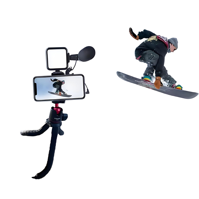COMAN Selfie Action Video Camera Flexible Octopus Dslr Mobile Phone Tripod Vlogging Kit With LED Light Micro Tripod