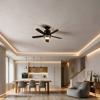 Ventilateur de plafond moderne noir avec lumière, 5 pales, 3 vitesses, télécommande, minuterie, réversible, 24W, montage encastré D400 D520mm