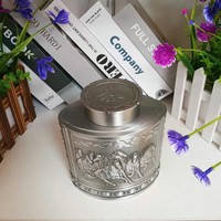 Boîte à thé en alliage de zinc avec huit chevaux au galop, style rétro, en métal argenté antique, motif de succès, pour le stockage du thé en vrac