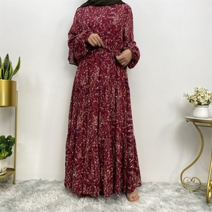Vestidos Casuales de Verano Modestos de Gasa Floral con Forro Completo y Manga Larga, Abaya para Mujeres Musulmanas 6564 # - Product Image 4