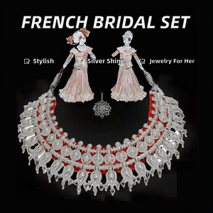France European Style <b>Silver</b> Alloy Bridal <b>Choker</b> Jewelry Set New Trending Unique Design Premium Quality Wedding Women Girls MIJ - Product Image 2