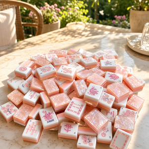 Juego de Mahjong Plegable de Acrílico Rosa Melocotón Personalizado con Diseño Iridiscente de Fénix Floral, Set de Regalo <span class=keywords><strong>para</strong></span> Juegos de <span class=keywords><strong>Casino</strong></span> - Product Image 6