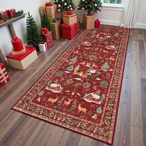 Alfombra navideña rectangular de terciopelo cristalino antideslizante para la sala de estar, dormitorio o pasillo. - Product Image 1