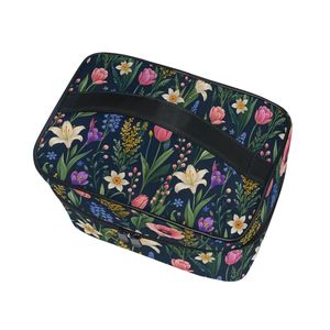 Travel Toiletry <b>Bag</b> for Women, Large Capacity Dark Flower Makeup Organizer with Zipper Pockets, Portable Wash Pouch - Product Image 4