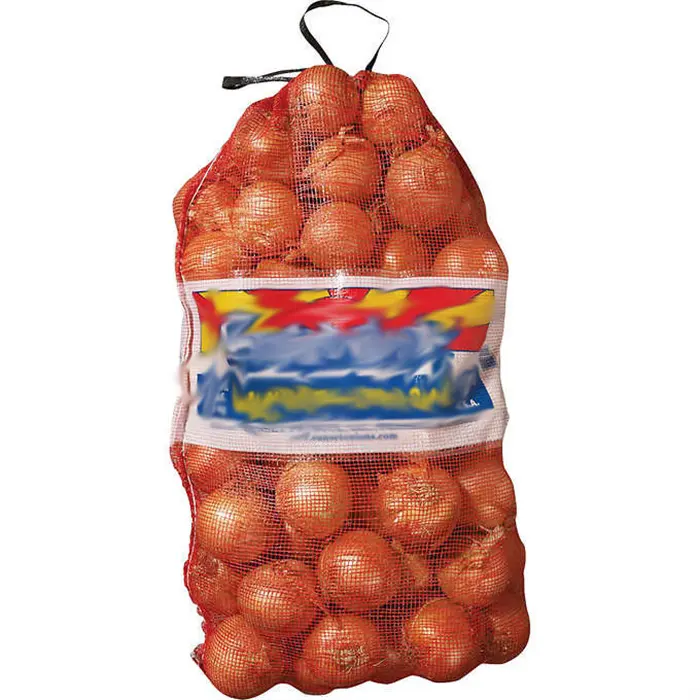 45*75cm Banded Mesh Bag with label Customized Drawstring 25kg Potato Onion Packing Pp Leno Mesh Bag